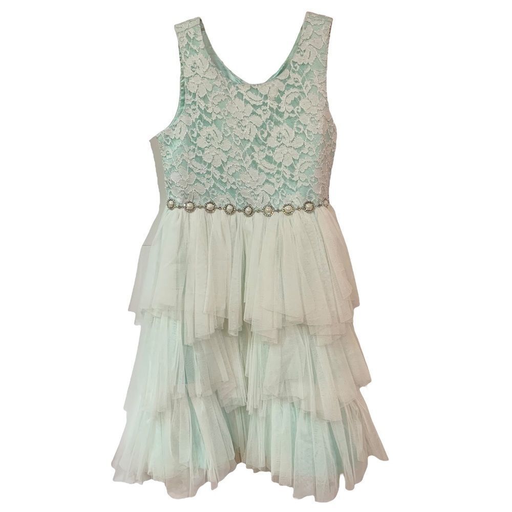 American Princess Lime Green Lace Occasion Dress 12